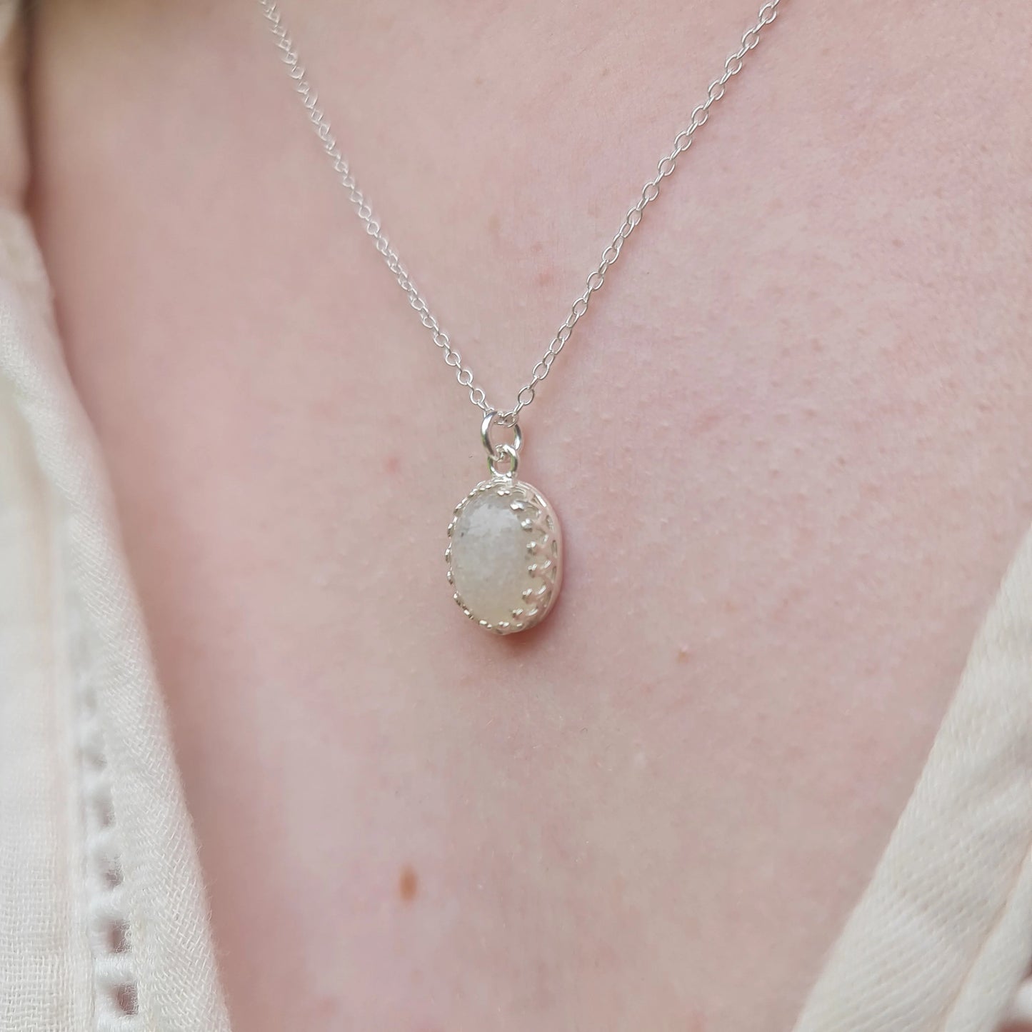 Small Oval Moondust Princess Necklace 925. Sterling Silver
