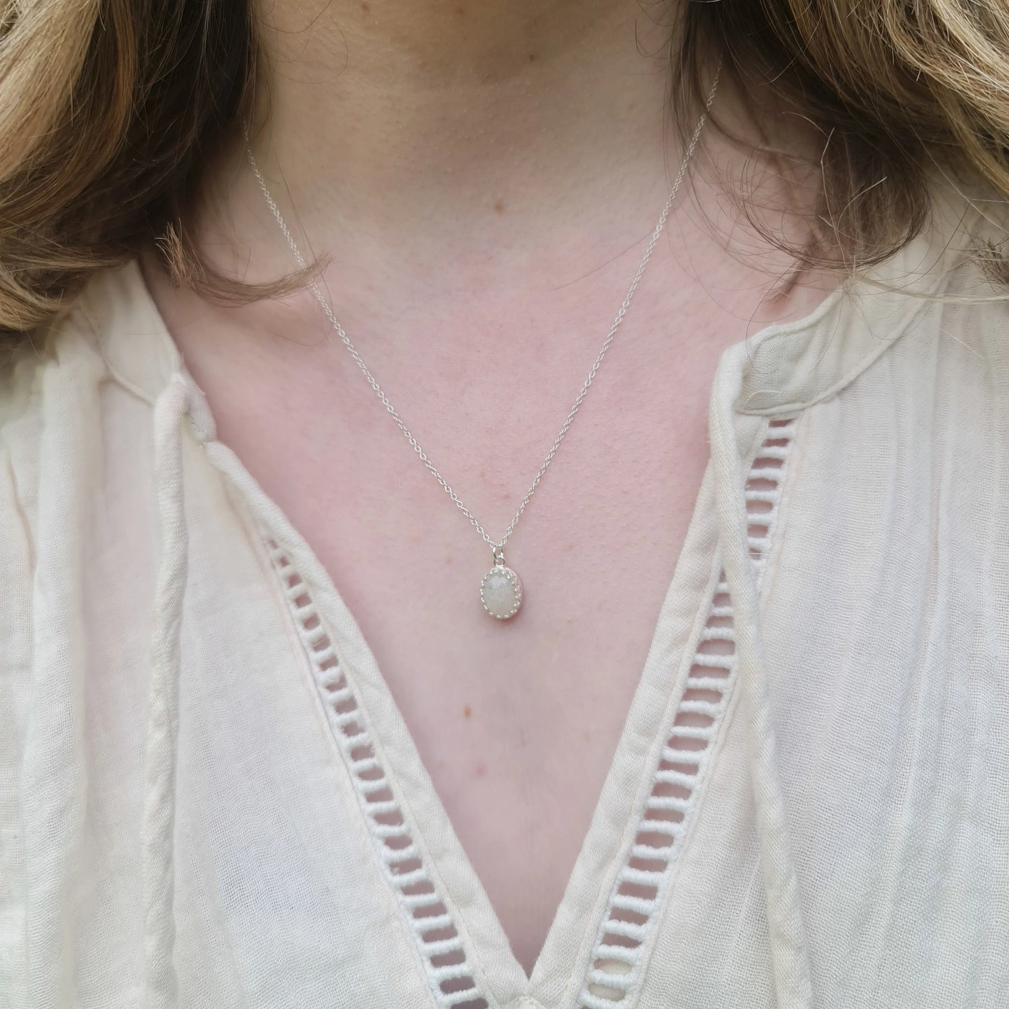 Small Oval Moondust Princess Necklace 925. Sterling Silver