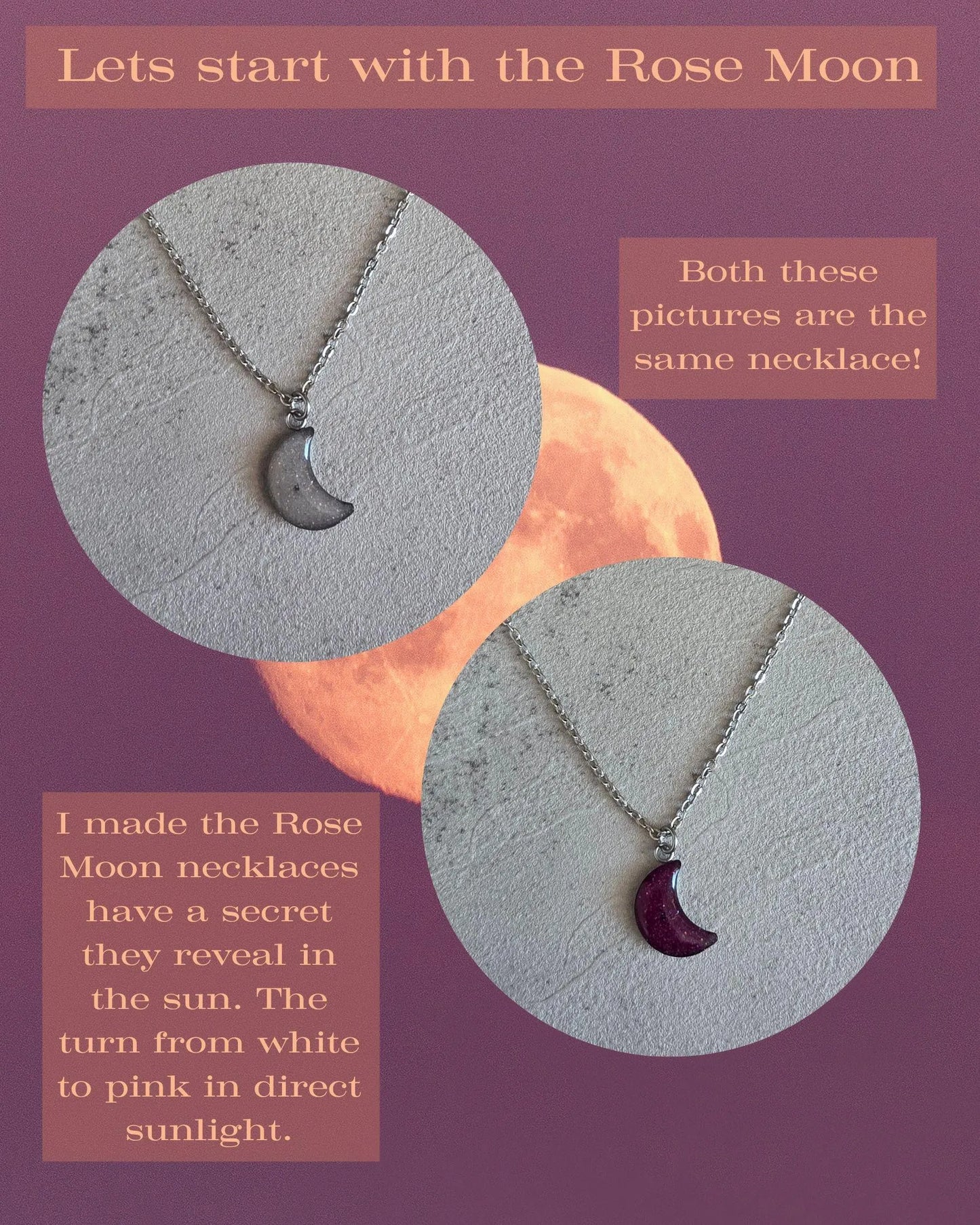 Small Rose Moon Moondust Necklace Sterling Silver
