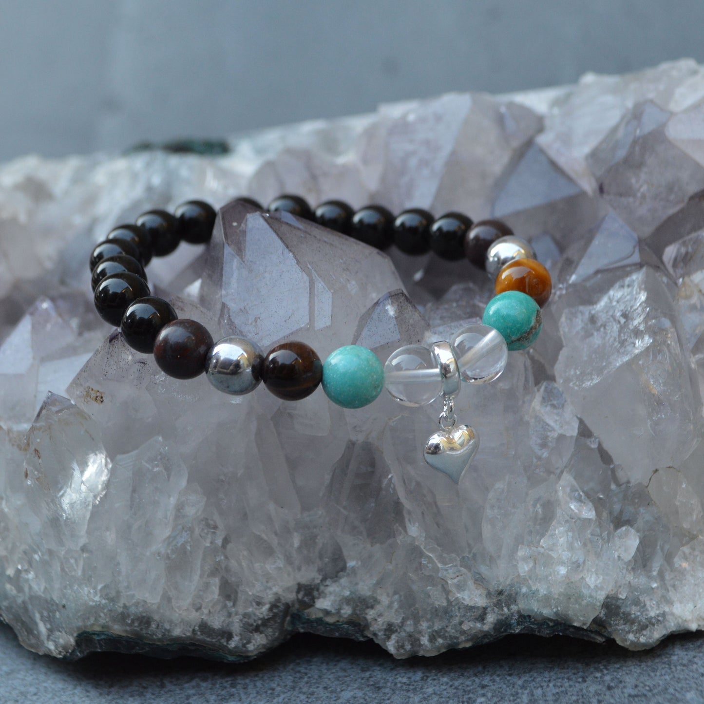 Depression Support Crystal Healing Bracelet with Sterling Silver Charm