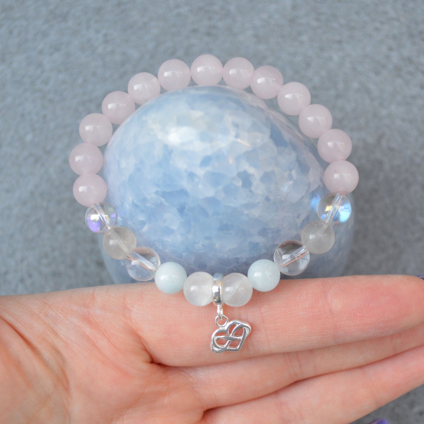 Fertility Support Crystal Healing Bracelet with Sterling Silver Charm