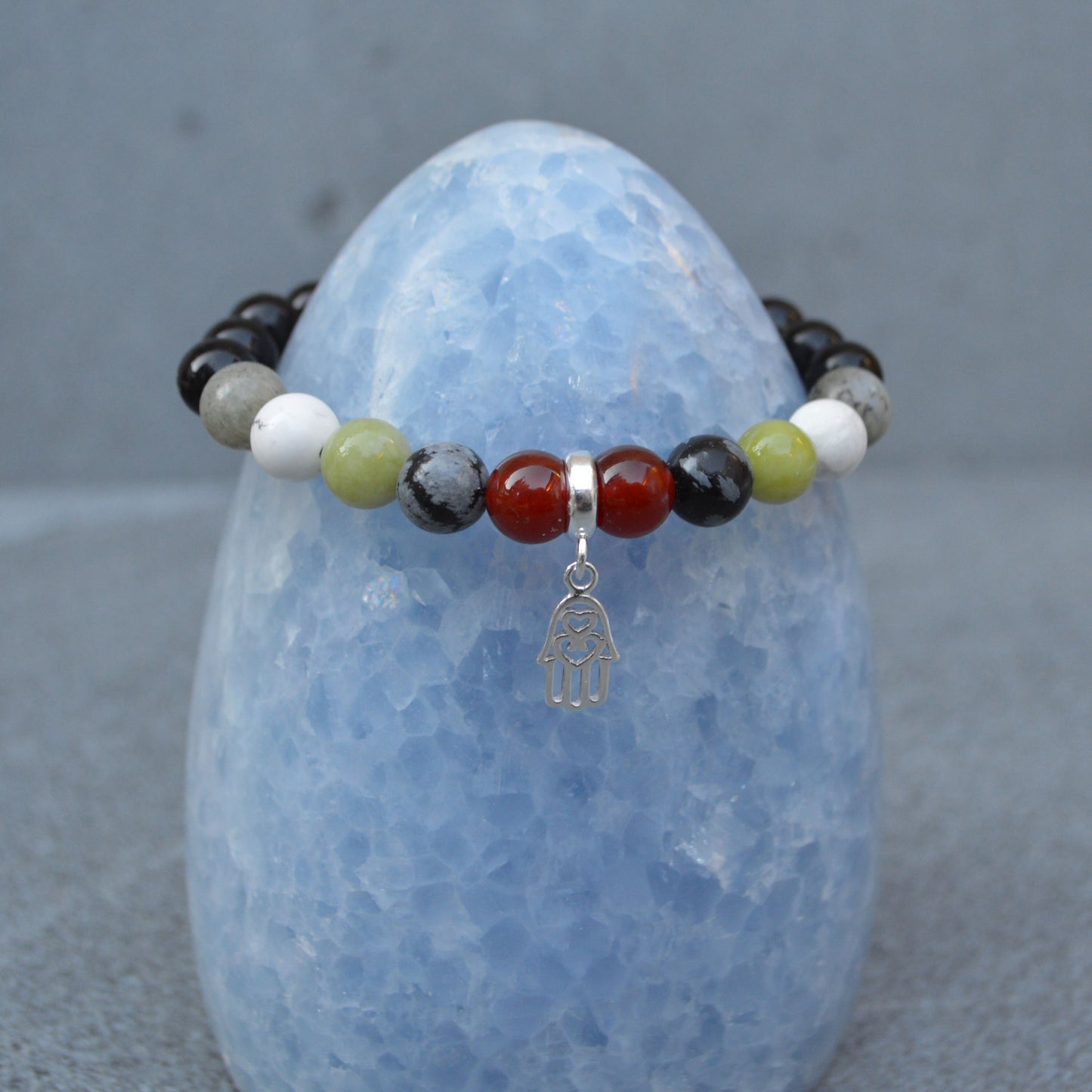 Empath Protection Crystal Healing Bracelet with Sterling Silver Charm