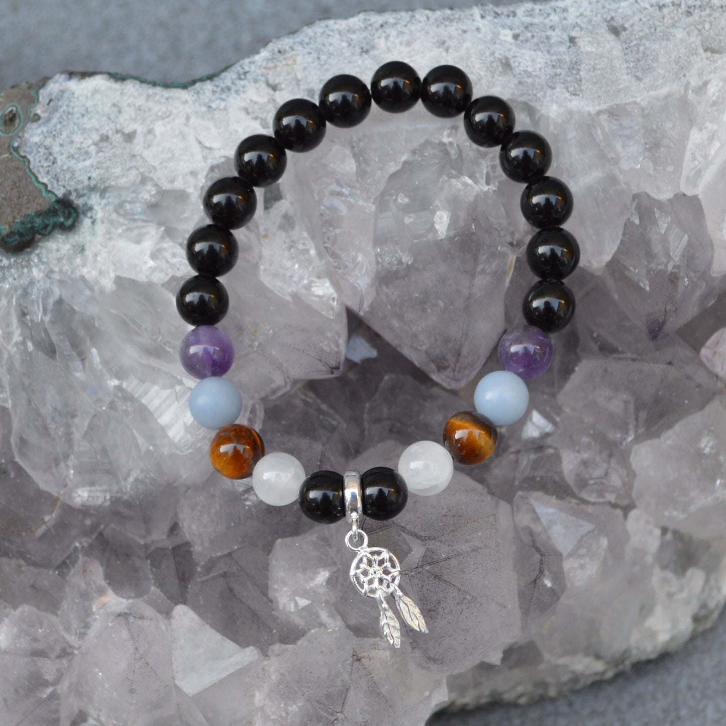 Travel Protection Bracelet- Crystal Healing Bracelet- Custom Bracelet- Sterling Silver Charm