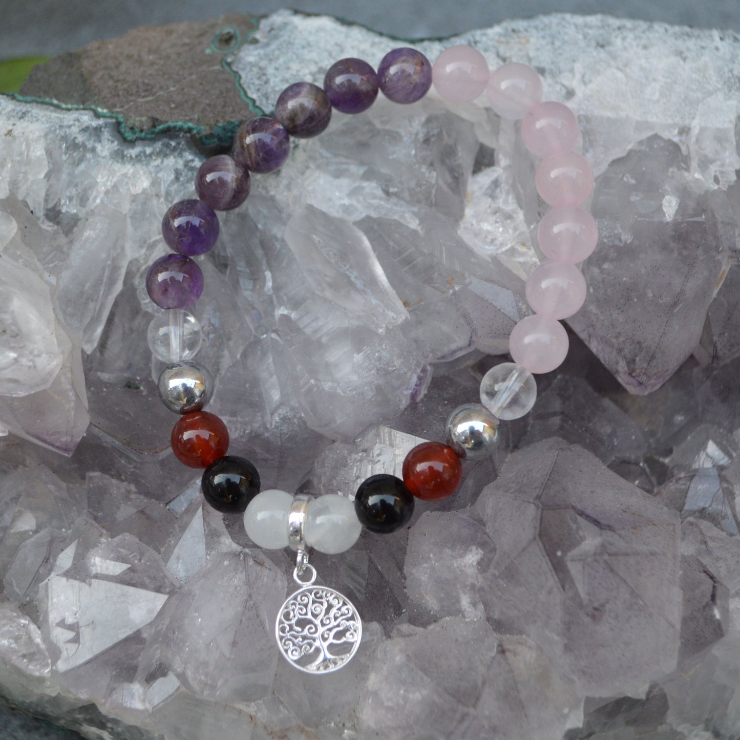 Menopause Support Bracelet- Crystal Healing Bracelet- Custom Bracelet- Sterling Silver Charm