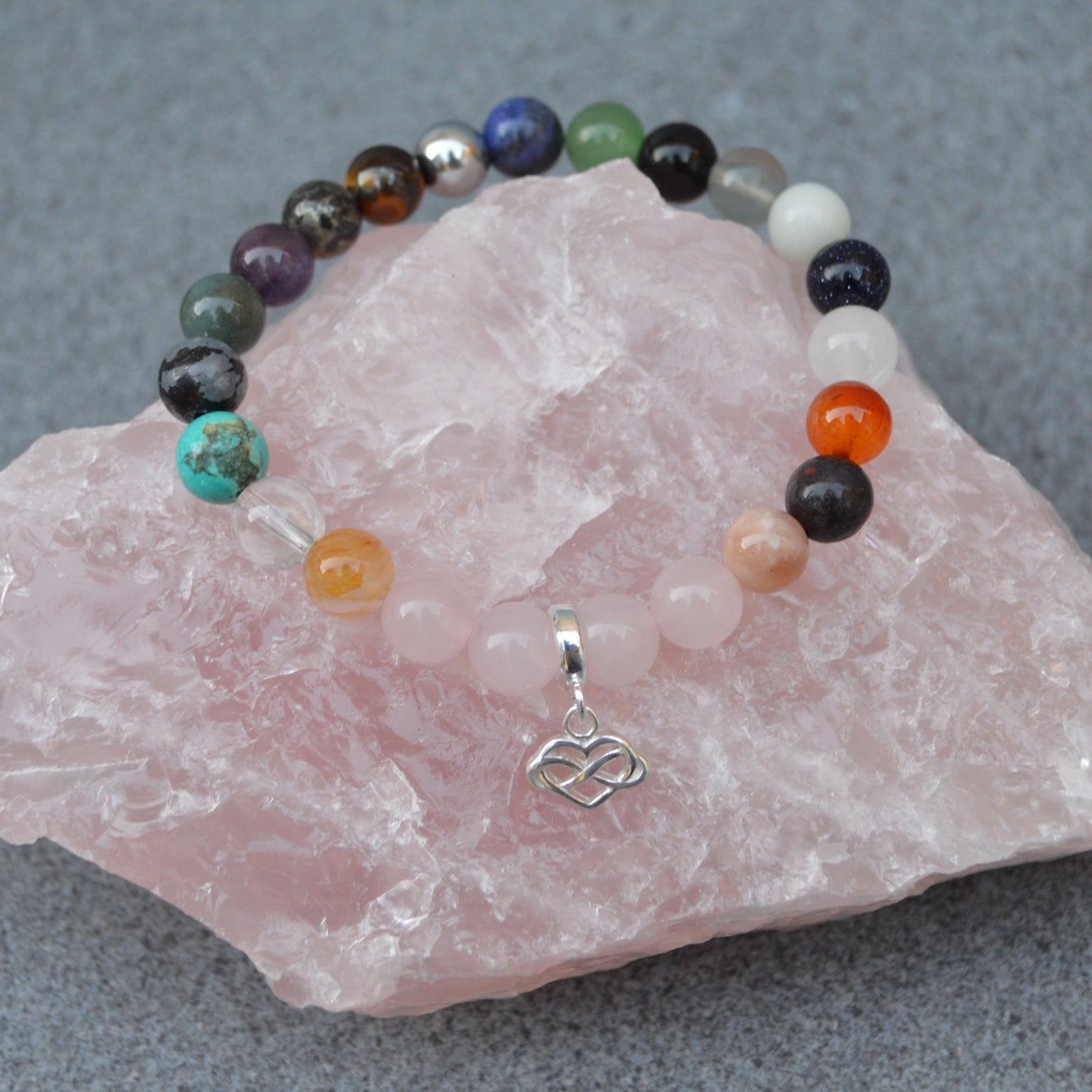 Mind, Body & Spirit Crystal Healing Bracelet- Crystal Healing Bracelet- Custom Bracelet- Sterling Silver Charm