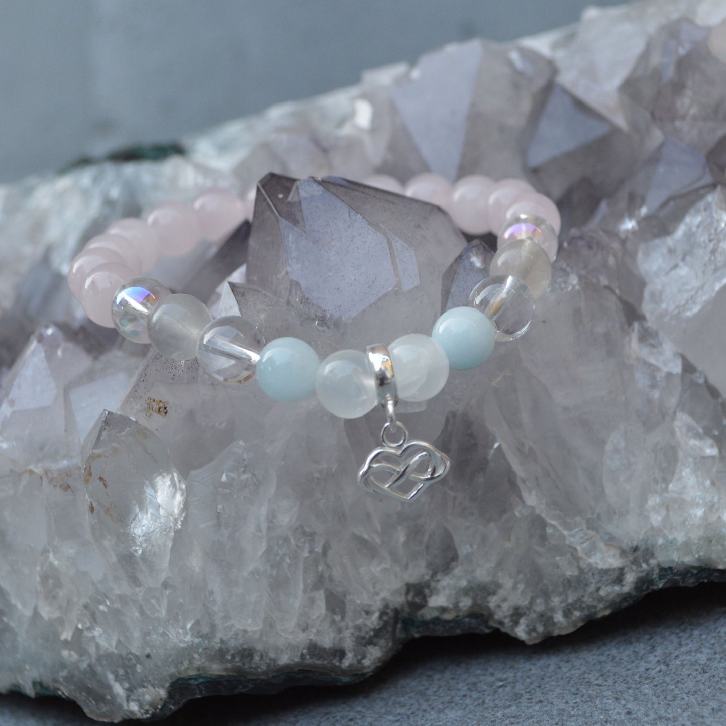 Fertility Support Crystal Healing Bracelet with Sterling Silver Charm