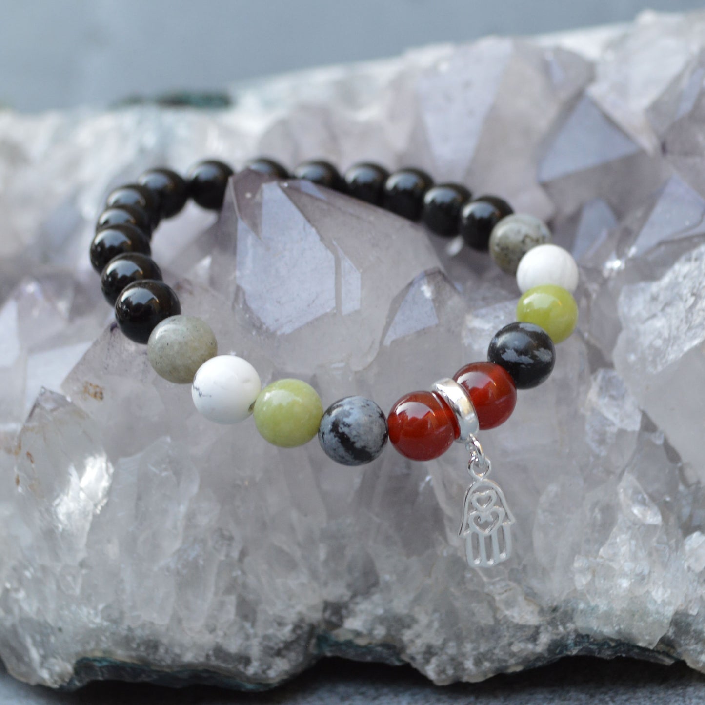 Empath Protection Crystal Healing Bracelet with Sterling Silver Charm