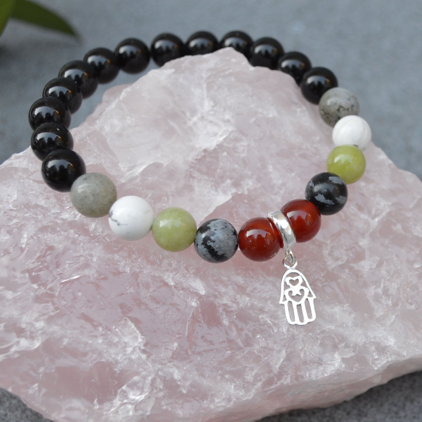 Empath Protection Crystal Healing Bracelet with Sterling Silver Charm