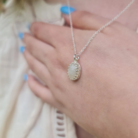 Small Oval Moondust Princess Necklace 925. Sterling Silver