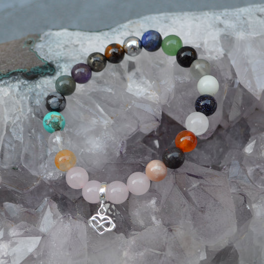 Mind, Body & Spirit Crystal Healing Bracelet- Crystal Healing Bracelet- Custom Bracelet- Sterling Silver Charm