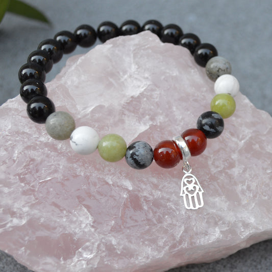 Empath Protection Crystal Healing Bracelet with Sterling Silver Charm