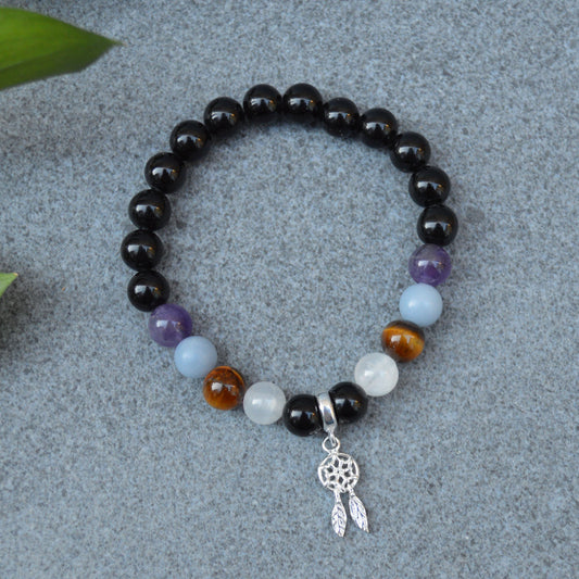 Travel Protection Bracelet- Crystal Healing Bracelet- Custom Bracelet- Sterling Silver Charm