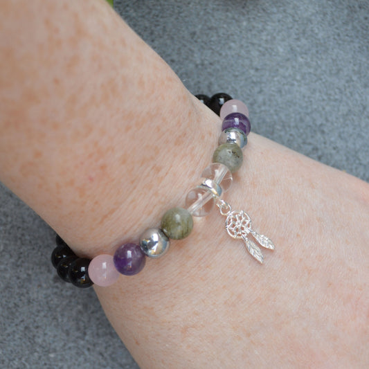 Sleep Support Bracelet- Crystal Healing Bracelet- Custom Bracelet- Sterling Silver Charm