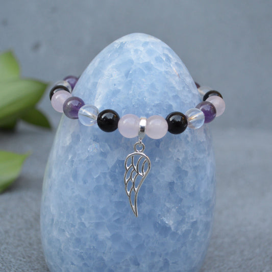 Grief & Loss Support Bracelet- Crystal Healing Bracelet- Custom Bracelet- Sterling Silver Charm