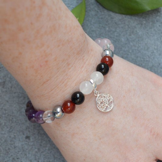 Menopause Support Bracelet- Crystal Healing Bracelet- Custom Bracelet- Sterling Silver Charm